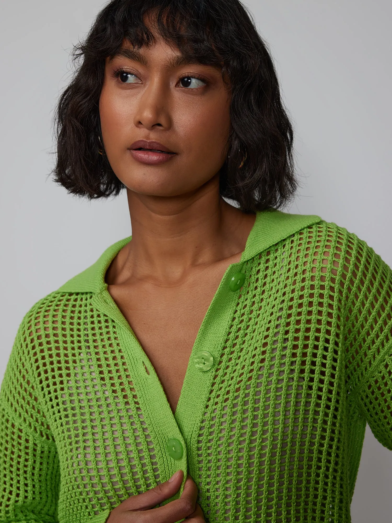 Open Stitch Collar Neck Cardigan