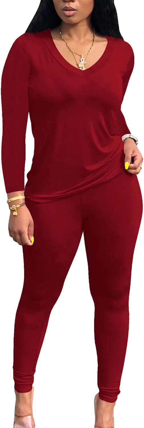 PINSV Women's Tracksuits 2 Piece Outfits Sweatsuit Long Sleeve Top Jogger Legging Pants Sets