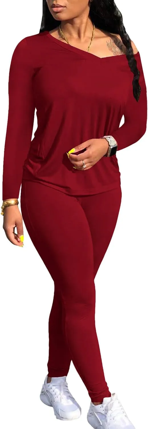 PINSV Women's Tracksuits 2 Piece Outfits Sweatsuit Long Sleeve Top Jogger Legging Pants Sets