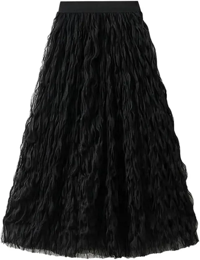 Pleated Skirt for Women High Waist Mid Length A-Line Large Swing Skirt
