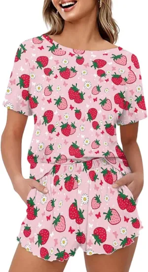 Plus Size Pajamas for Women Set Short Sleeve Top with Shorts Pajama Set 2Pcs Pj Sets Soft Sleepwear Loungewear