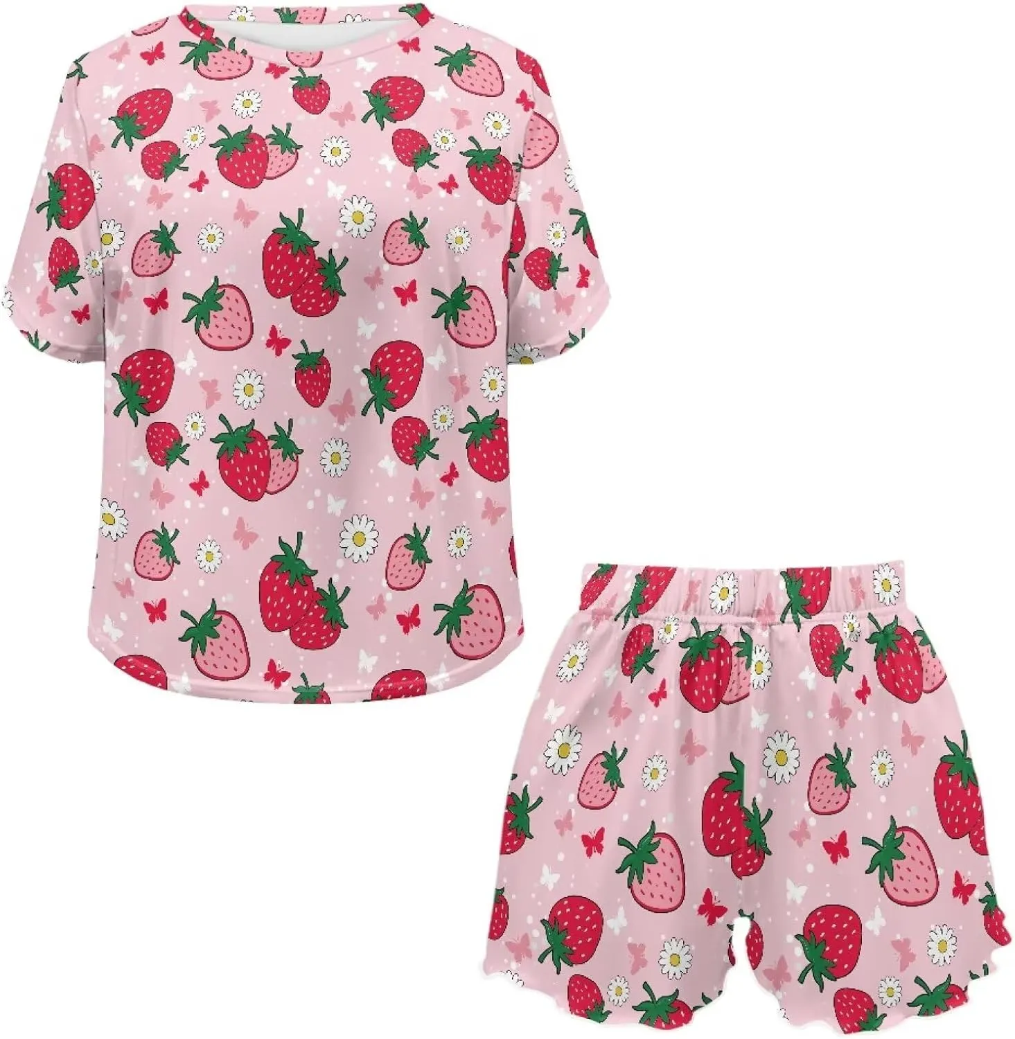 Plus Size Pajamas for Women Set Short Sleeve Top with Shorts Pajama Set 2Pcs Pj Sets Soft Sleepwear Loungewear