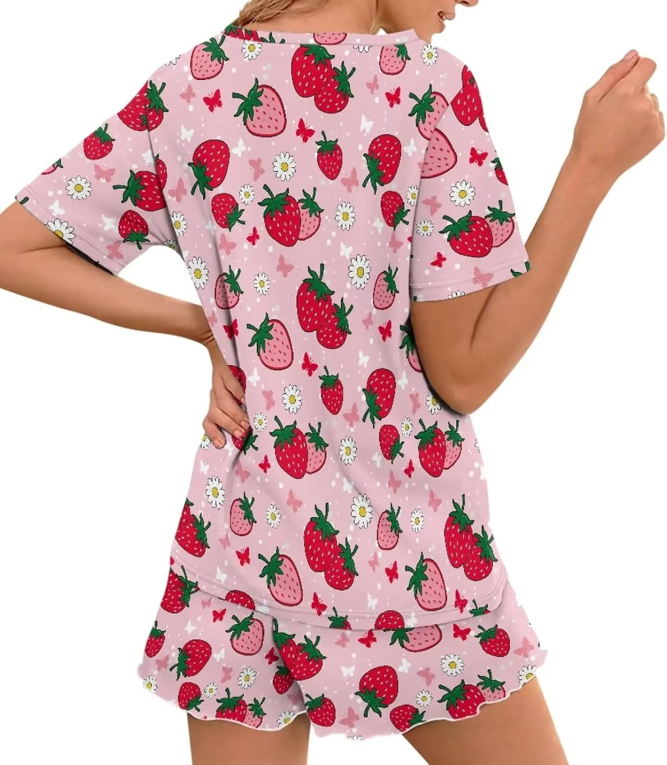 Plus Size Pajamas for Women Set Short Sleeve Top with Shorts Pajama Set 2Pcs Pj Sets Soft Sleepwear Loungewear