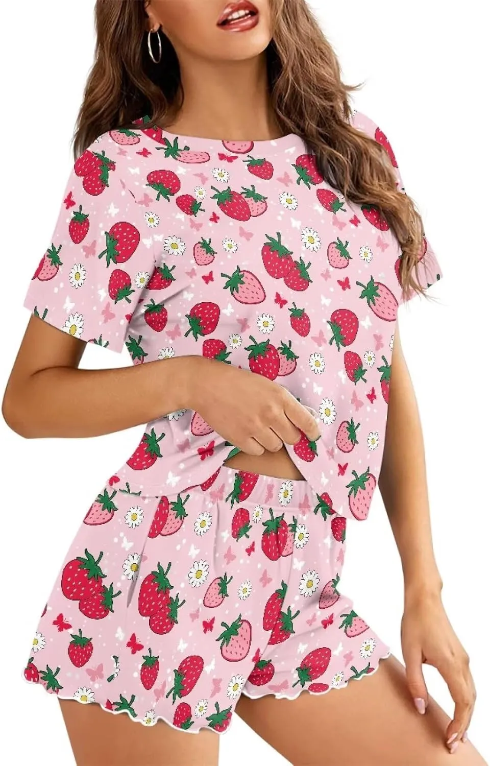 Plus Size Pajamas for Women Set Short Sleeve Top with Shorts Pajama Set 2Pcs Pj Sets Soft Sleepwear Loungewear