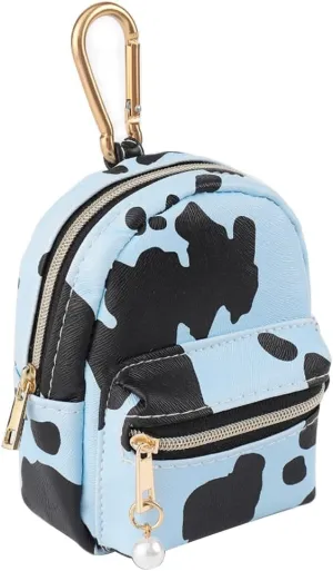 Printed Cow Pattern Coin Purse Pouch Real Littles Backpack Mini Backpack Style Key Chain Coin Purse for Women Small Wallets Purse Keychain Coin Pouch Bags (Blue)