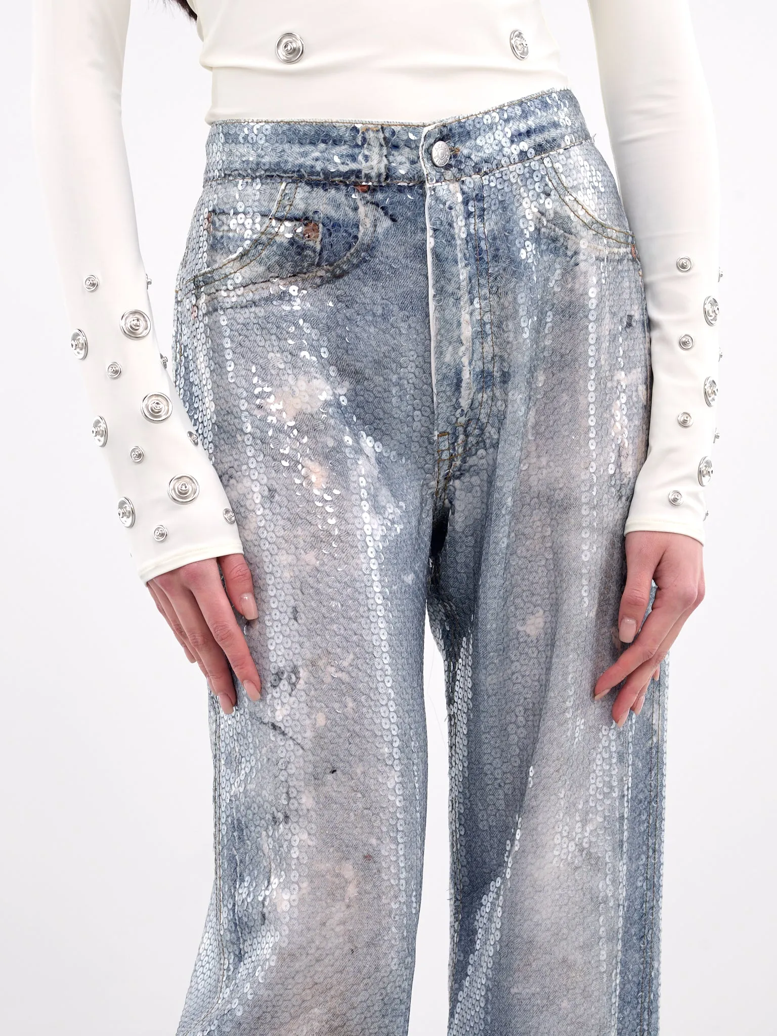 Printed Sequin Trousers (AK0870-MID-BLUE)