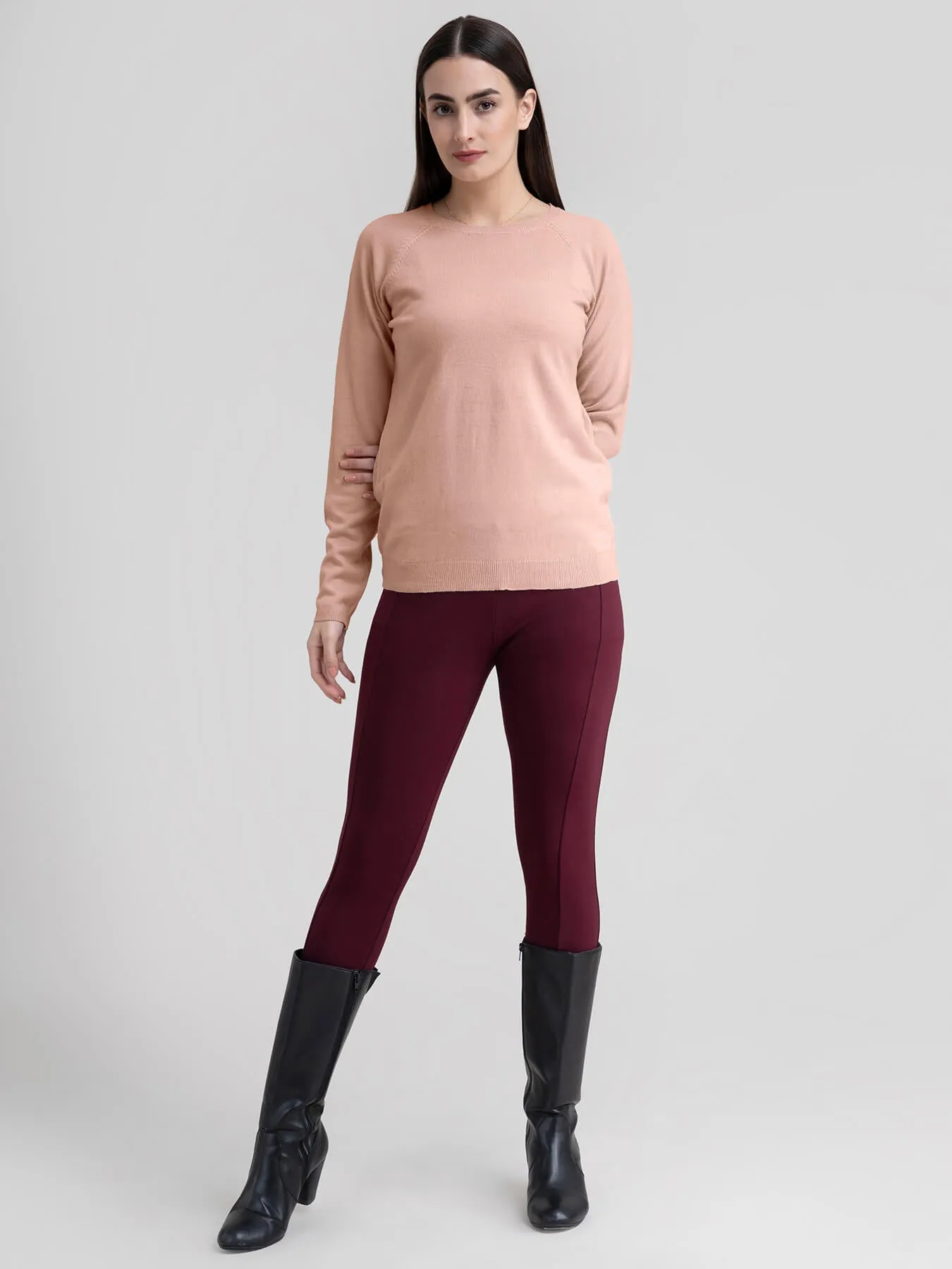 Raglan Sleeve Knit Sweater - Dusty Pink