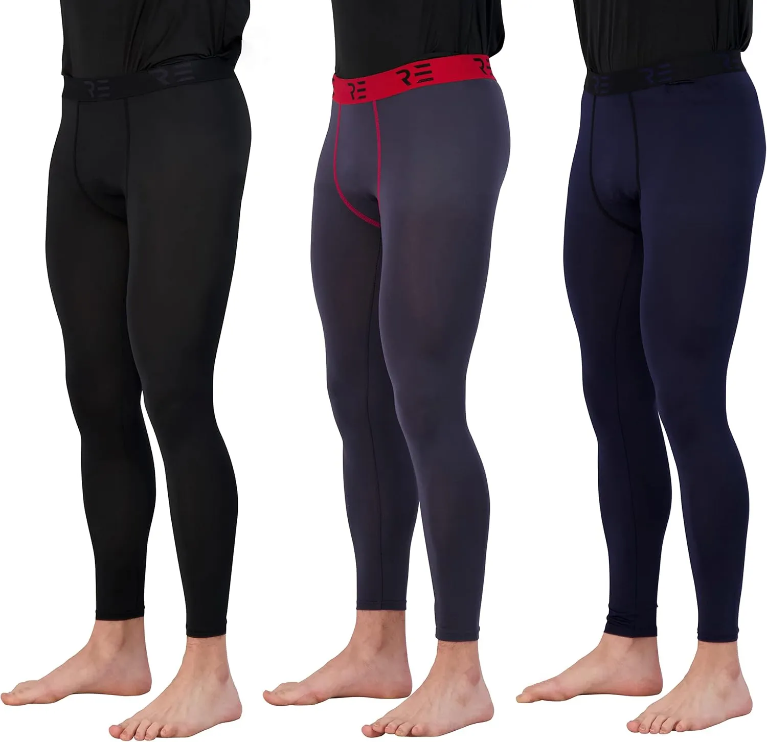 Real Essentials 3 Pack: Men's Active Compression Pants - Workout Base Layer Tights Running Leggings (Available in Big & Tall)