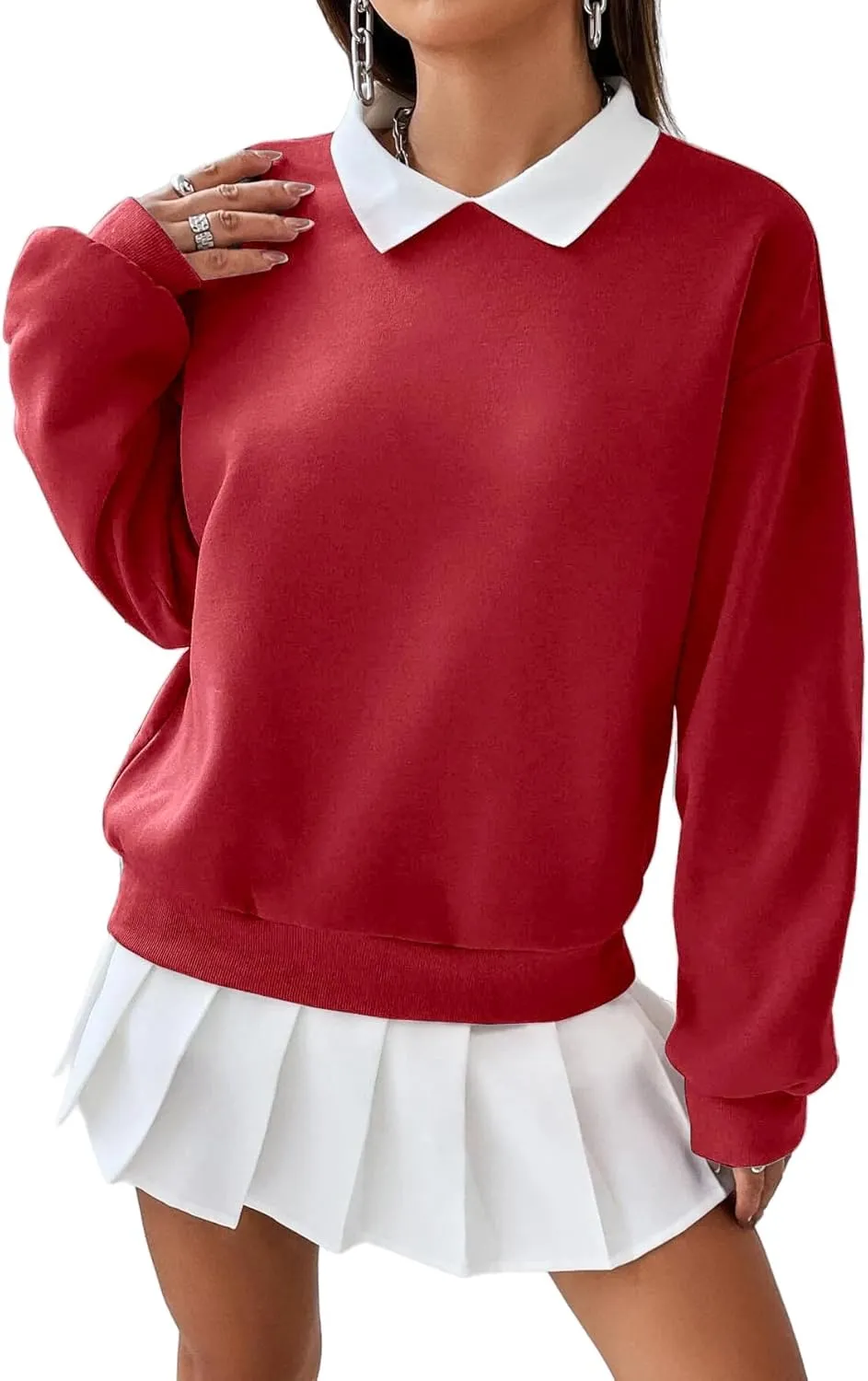 Remidoo Women's Contrast Collar Sweatshirt Casual Oversized Long Sleeve Pullover