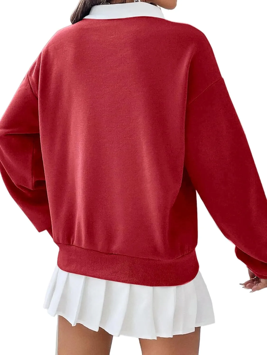 Remidoo Women's Contrast Collar Sweatshirt Casual Oversized Long Sleeve Pullover