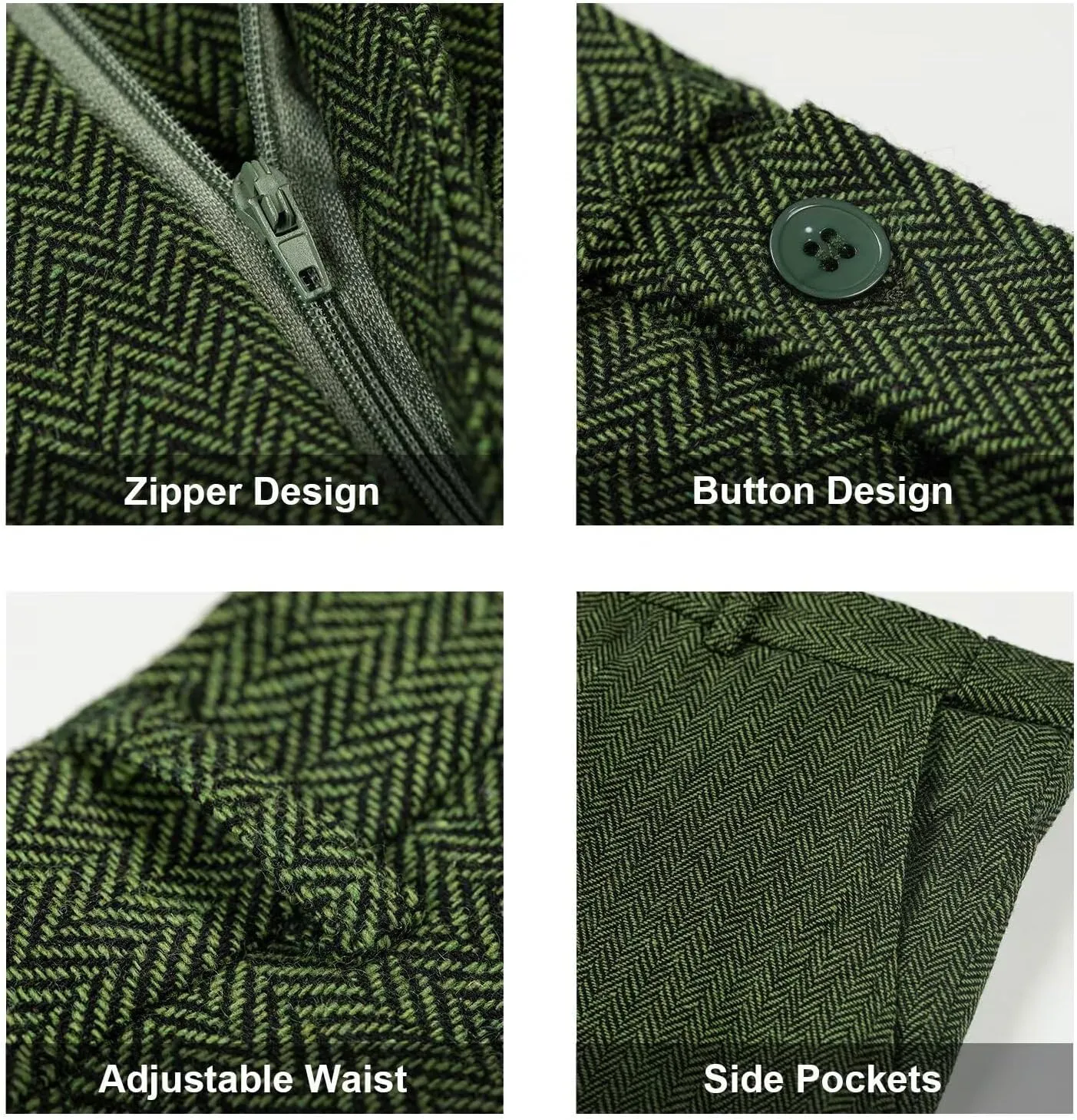 Retro 3 Piece Suit Tweed Herringbone Men's Suits Slim Fit Groom Tuxedos Set Prom Brown Grey Jacket Blazer Vest Pants