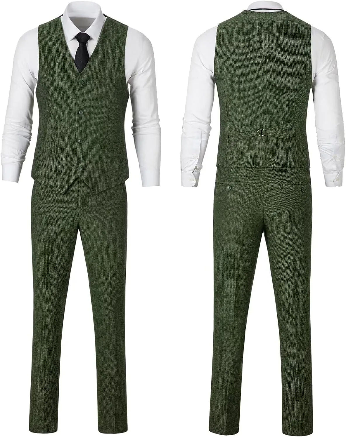Retro 3 Piece Suit Tweed Herringbone Men's Suits Slim Fit Groom Tuxedos Set Prom Brown Grey Jacket Blazer Vest Pants