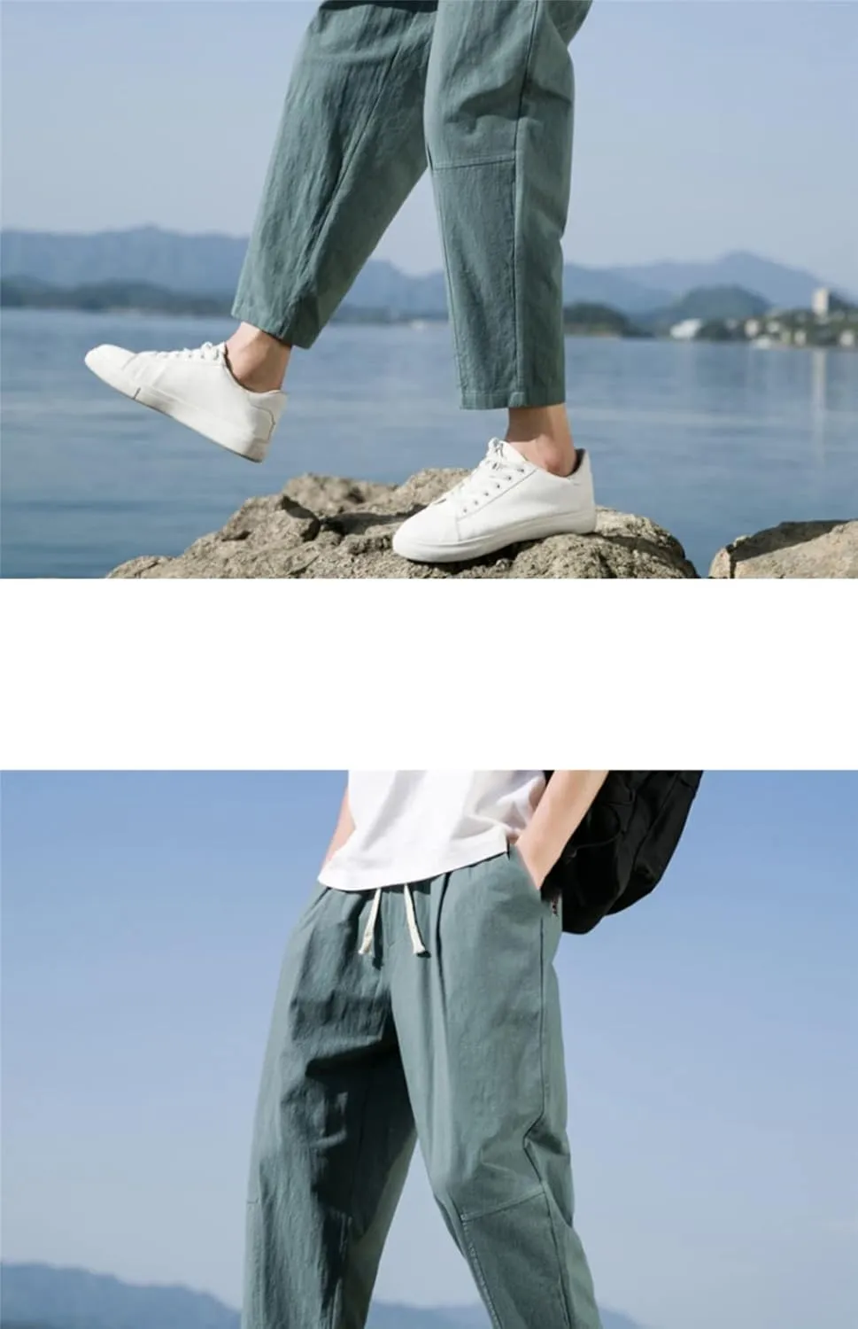 Rfmfkkg Mens Straight Casual Ankle-Length Pants Summer Harem Pants Cotton Linen Trousers Solid Pants