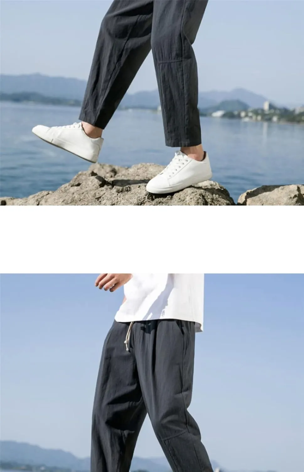Rfmfkkg Mens Straight Casual Ankle-Length Pants Summer Harem Pants Cotton Linen Trousers Solid Pants