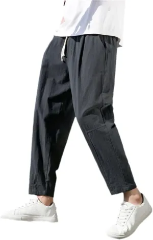 Rfmfkkg Mens Straight Casual Ankle-Length Pants Summer Harem Pants Cotton Linen Trousers Solid Pants