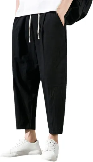 Rfmfkkg Mens Straight Casual Ankle-Length Pants Summer Harem Pants Cotton Linen Trousers Solid Pants