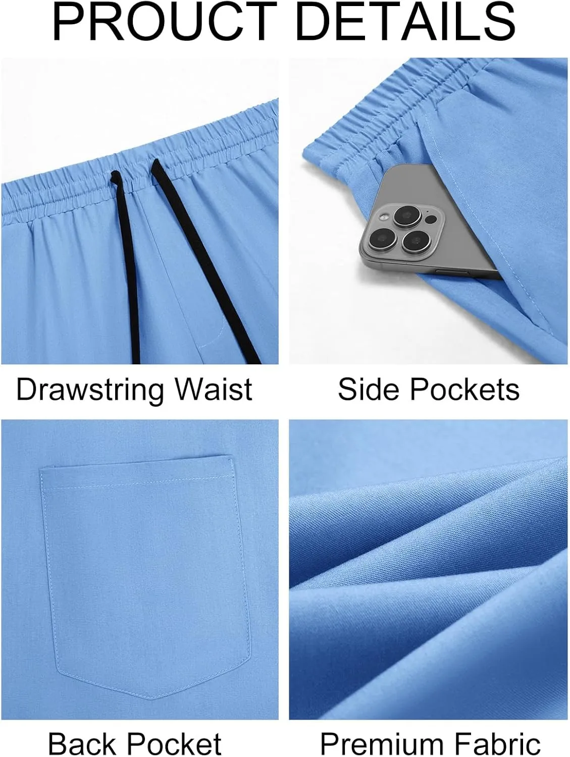 Runcati Mens Casual Pants Drawstring Elastic Waist Lightweight Trousers Linen Beach Summer Lounge Pants