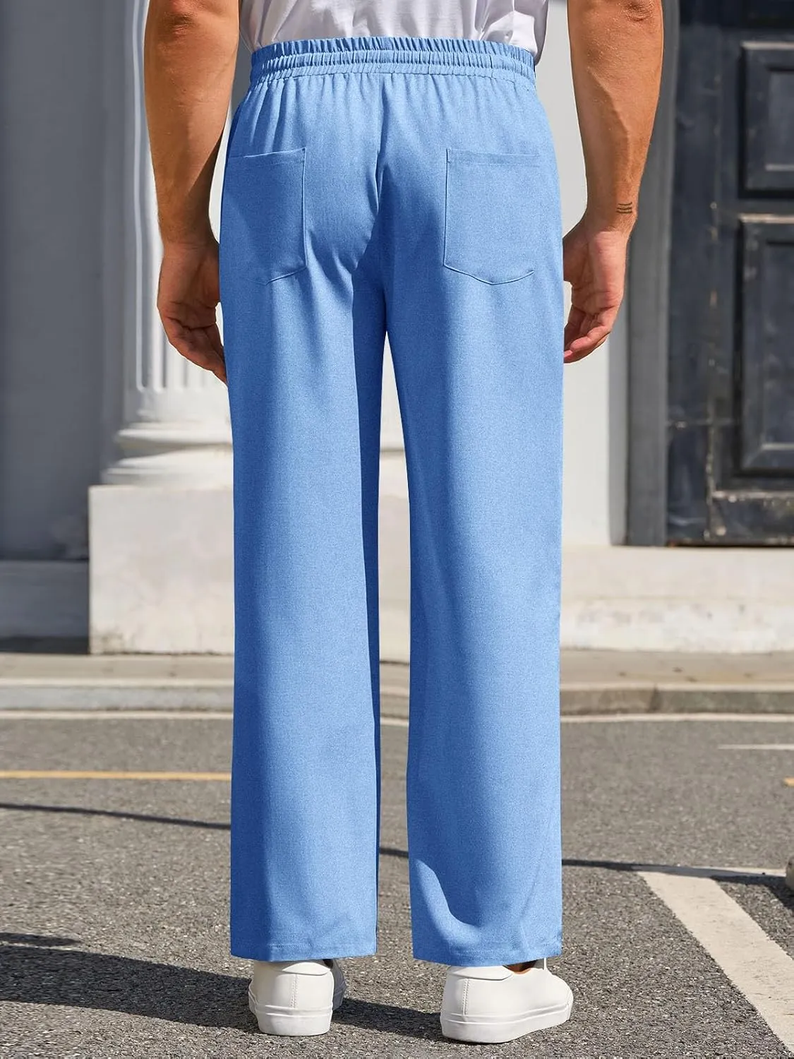 Runcati Mens Casual Pants Drawstring Elastic Waist Lightweight Trousers Linen Beach Summer Lounge Pants