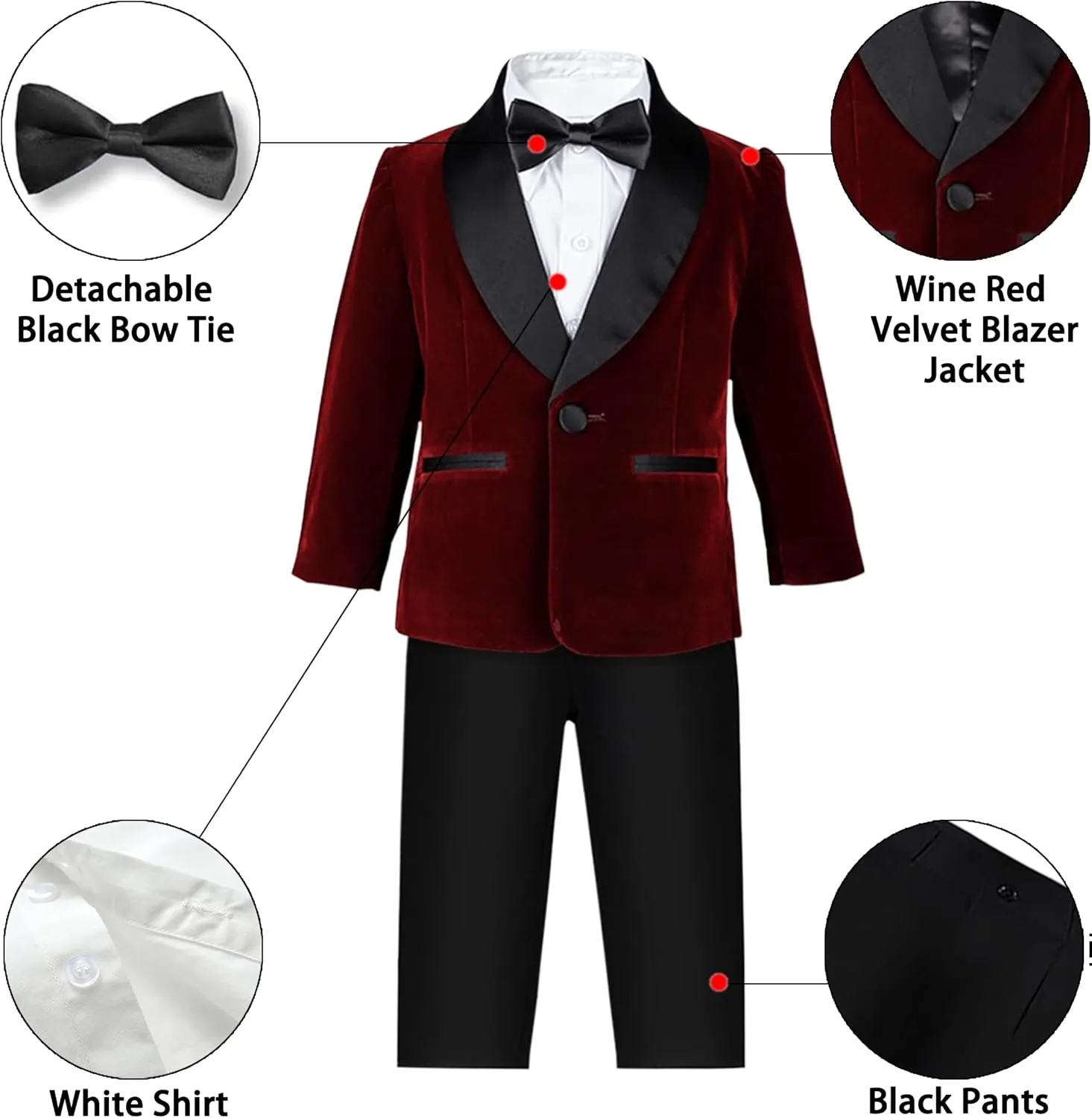 SANGTREE Boys Shawl Tuxedo Suit Velvet Set Gentleman Wedding Outfit, 3 Months - 14 Years
