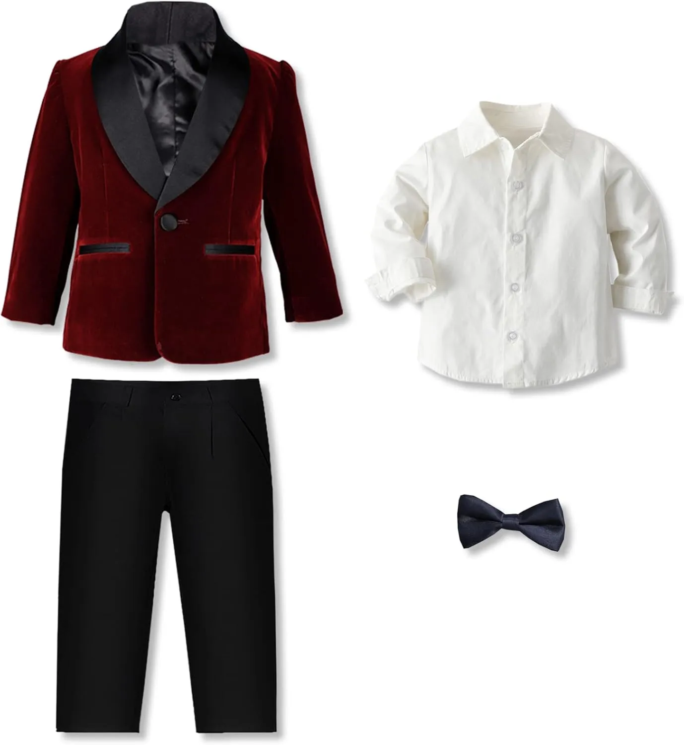 SANGTREE Boys Shawl Tuxedo Suit Velvet Set Gentleman Wedding Outfit, 3 Months - 14 Years