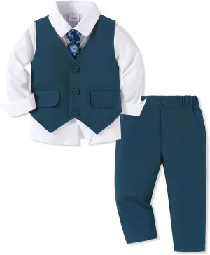SANMIO Boy Suit Toddler Boys Formal Dress Outfit Shirt Printed Tie Vest Pants Baby Tuxedo Boys Wedding Clothes