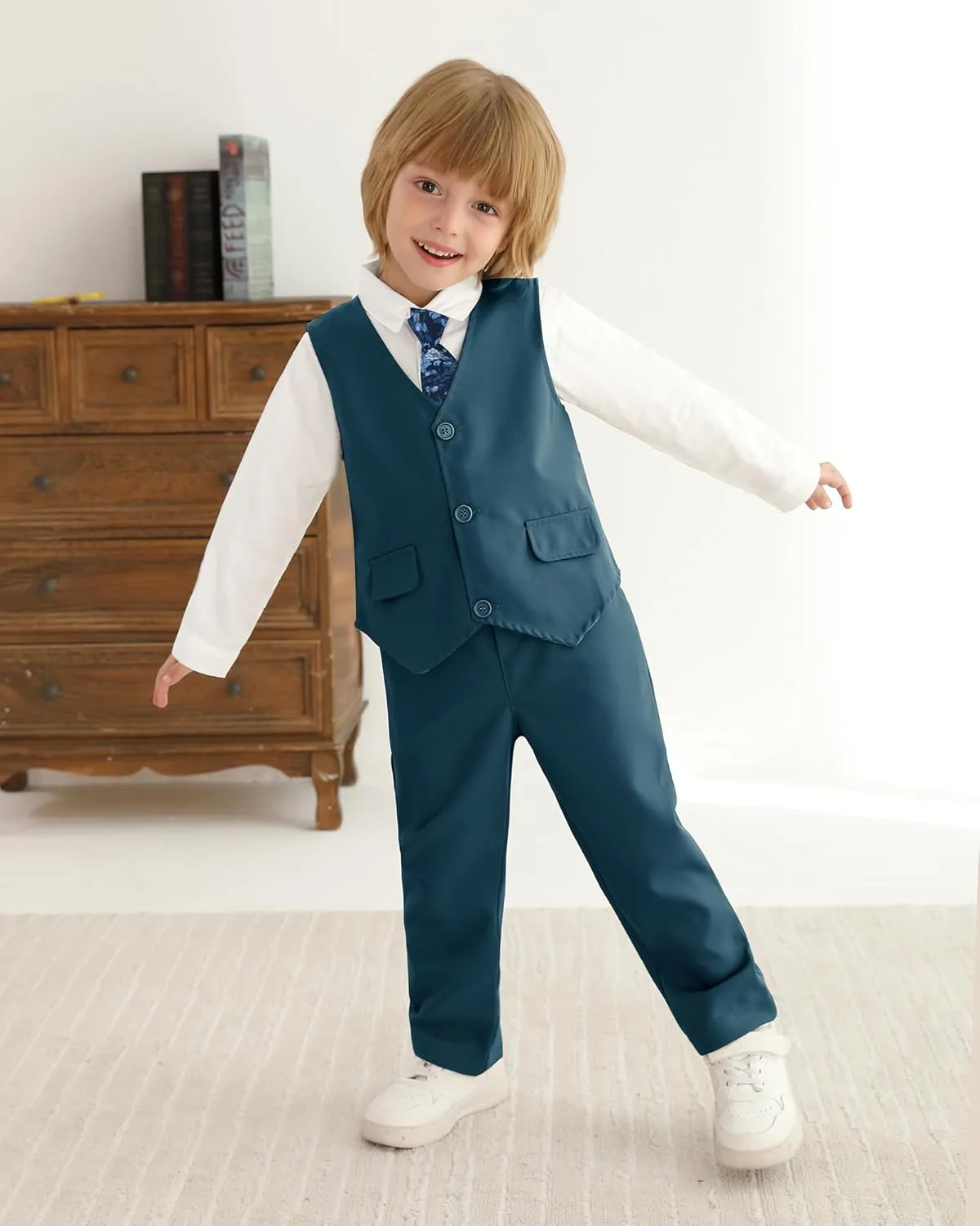 SANMIO Boy Suit Toddler Boys Formal Dress Outfit Shirt Printed Tie Vest Pants Baby Tuxedo Boys Wedding Clothes