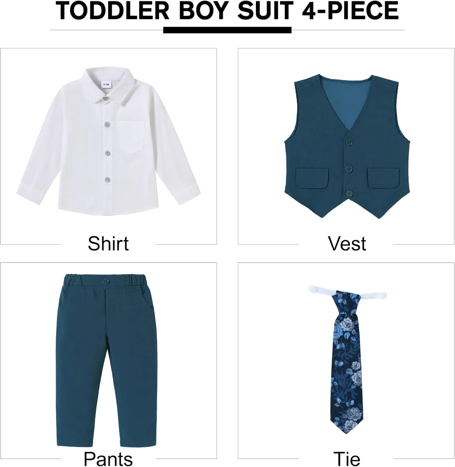 SANMIO Boy Suit Toddler Boys Formal Dress Outfit Shirt Printed Tie Vest Pants Baby Tuxedo Boys Wedding Clothes