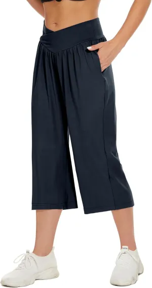 SICVEK Womens Capri Pants Yoga Lounge Wide Leg Loose Crossover High Waist Summer Capris