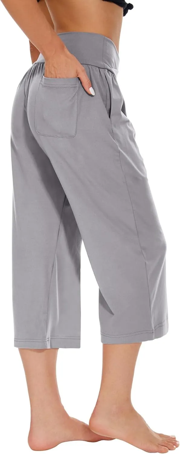 SICVEK Womens Capri Pants Yoga Lounge Wide Leg Loose Crossover High Waist Summer Capris