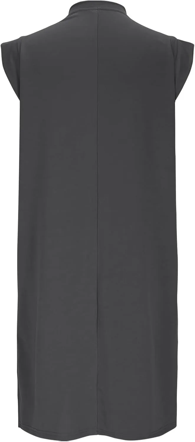 Sinzelimin Women's Pullover Dresses Fashion Solid Color Sleeveless Crewneck Loose Comfy Tank Mini Dress Summer Beach Sundress