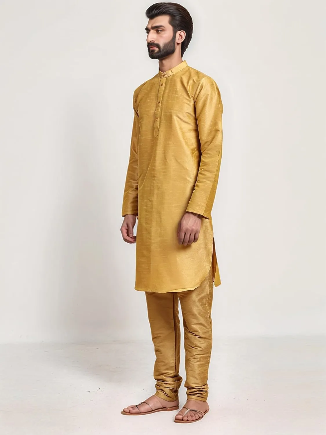 SKAVIJ Men Art Silk Kurta Pyjama Long Sleeve Casual Ethnic Gown Dress Pants Shirt Set