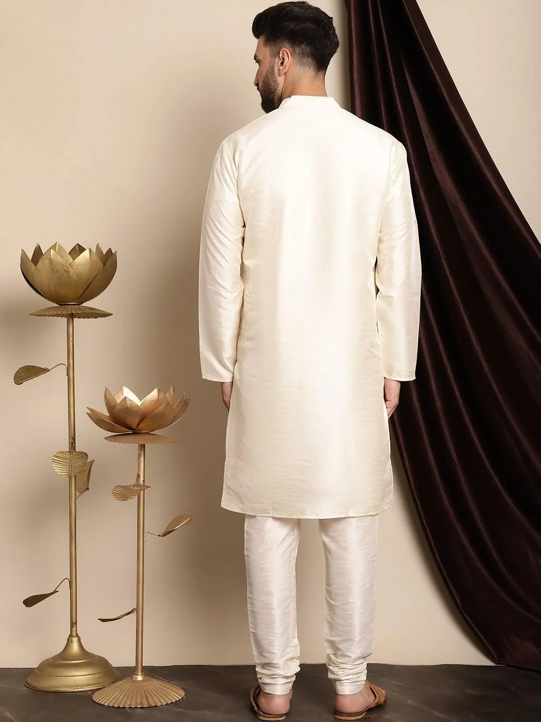 SKAVIJ Men Art Silk Kurta Pyjama Long Sleeve Casual Ethnic Gown Dress Pants Shirt Set