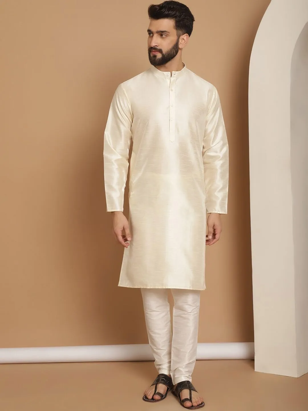 SKAVIJ Men Art Silk Kurta Pyjama Long Sleeve Casual Ethnic Gown Dress Pants Shirt Set