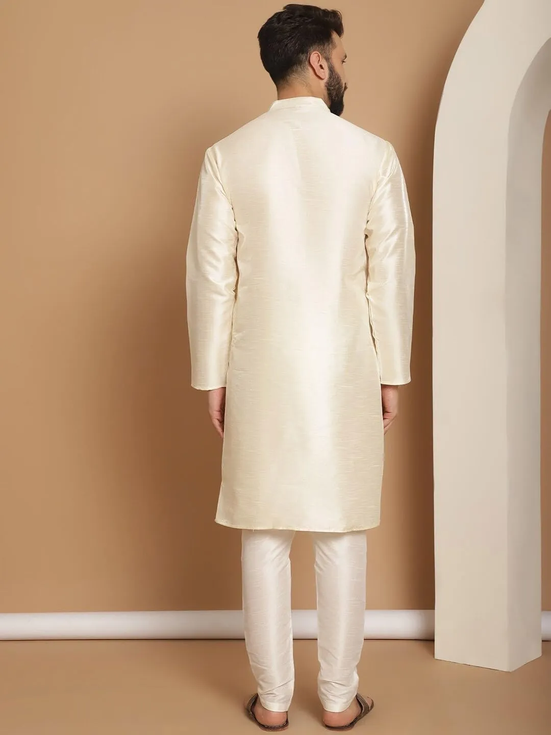SKAVIJ Men Art Silk Kurta Pyjama Long Sleeve Casual Ethnic Gown Dress Pants Shirt Set