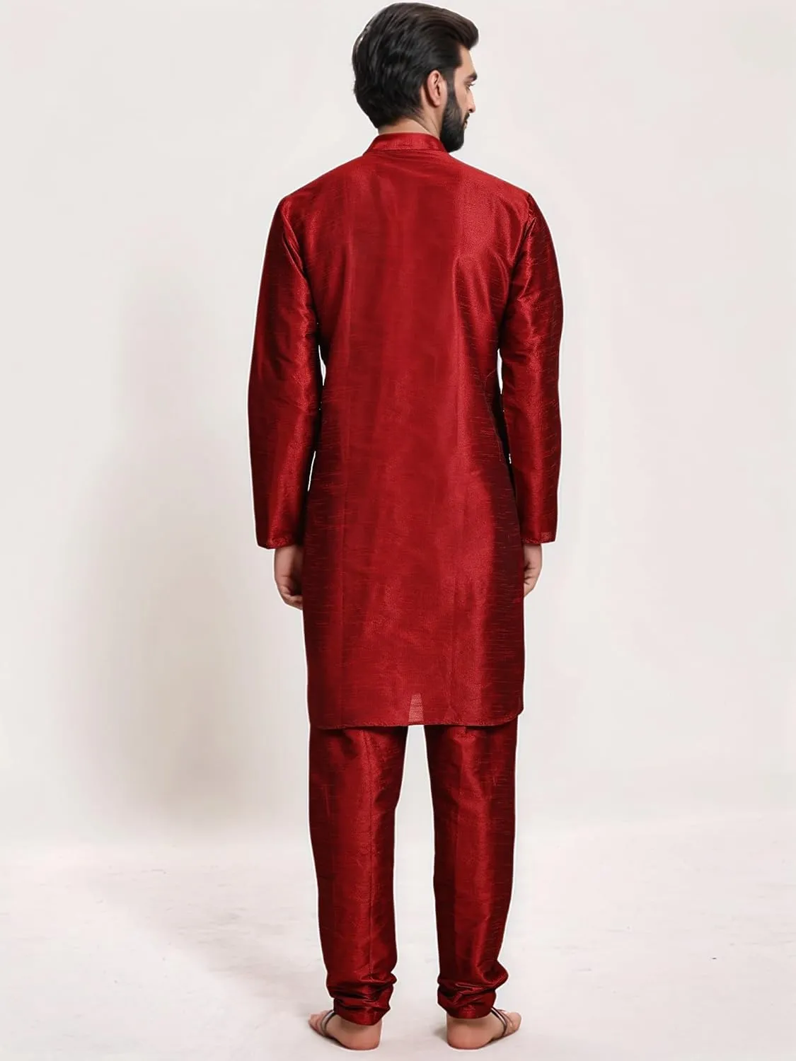 SKAVIJ Men Art Silk Kurta Pyjama Long Sleeve Casual Ethnic Gown Dress Pants Shirt Set