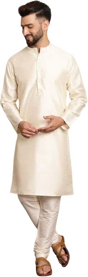 SKAVIJ Men Art Silk Kurta Pyjama Long Sleeve Casual Ethnic Gown Dress Pants Shirt Set
