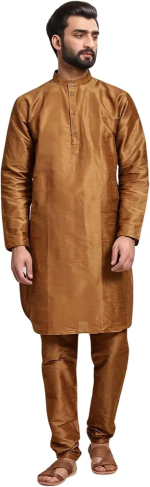 SKAVIJ Men Art Silk Kurta Pyjama Long Sleeve Casual Ethnic Gown Dress Pants Shirt Set