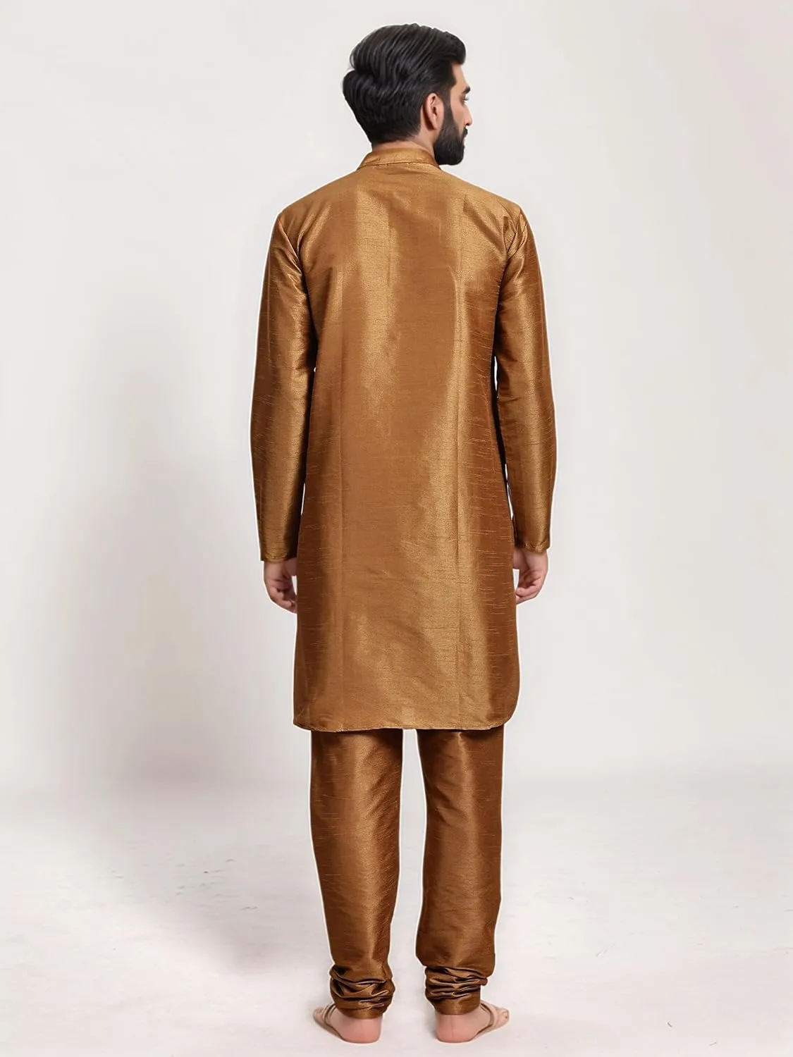 SKAVIJ Men Art Silk Kurta Pyjama Long Sleeve Casual Ethnic Gown Dress Pants Shirt Set