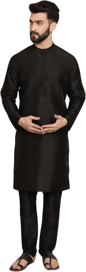 SKAVIJ Men Art Silk Kurta Pyjama Long Sleeve Casual Ethnic Gown Dress Pants Shirt Set
