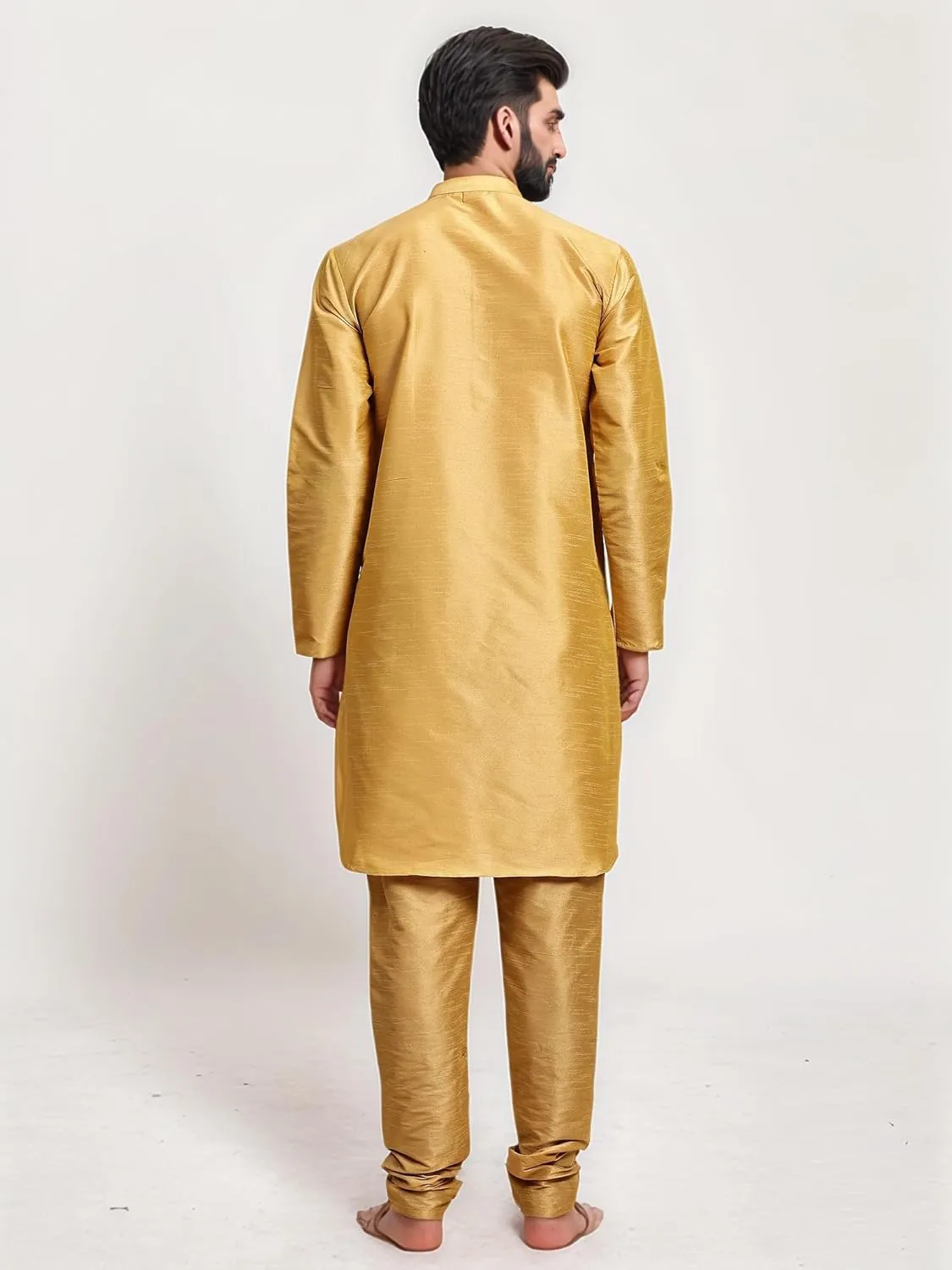 SKAVIJ Men Art Silk Kurta Pyjama Long Sleeve Casual Ethnic Gown Dress Pants Shirt Set