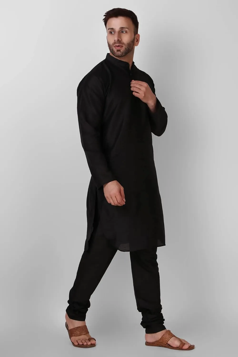 SKAVIJ Men Art Silk Kurta Pyjama Long Sleeve Casual Ethnic Gown Dress Pants Shirt Set