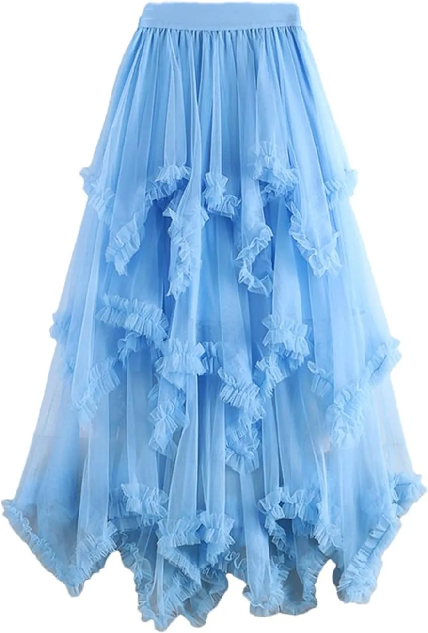 Skirts for Women Long Skirt for Women Irregular Mesh High Waist Maxi Skirt Female