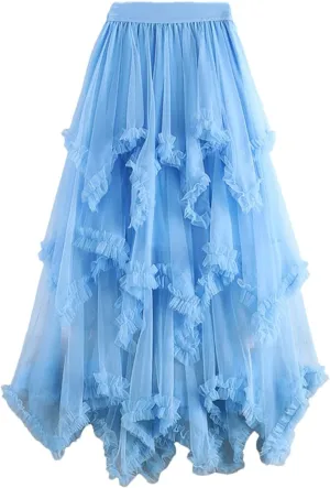 Skirts for Women Long Skirt for Women Irregular Mesh High Waist Maxi Skirt Female