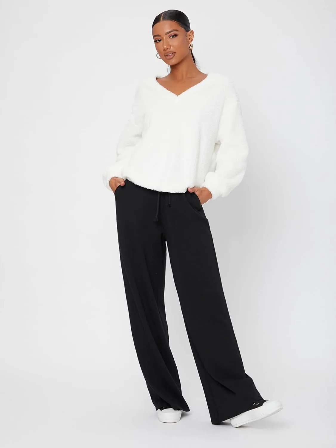 SOLY HUX Women's High Waisted Drawstring Wide Leg Long Sweatpants Casual Loose Pants with Pockets