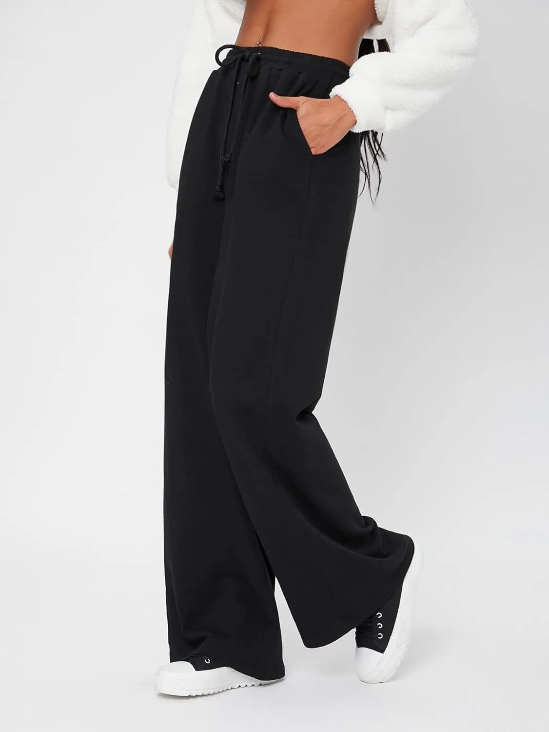 SOLY HUX Women's High Waisted Drawstring Wide Leg Long Sweatpants Casual Loose Pants with Pockets
