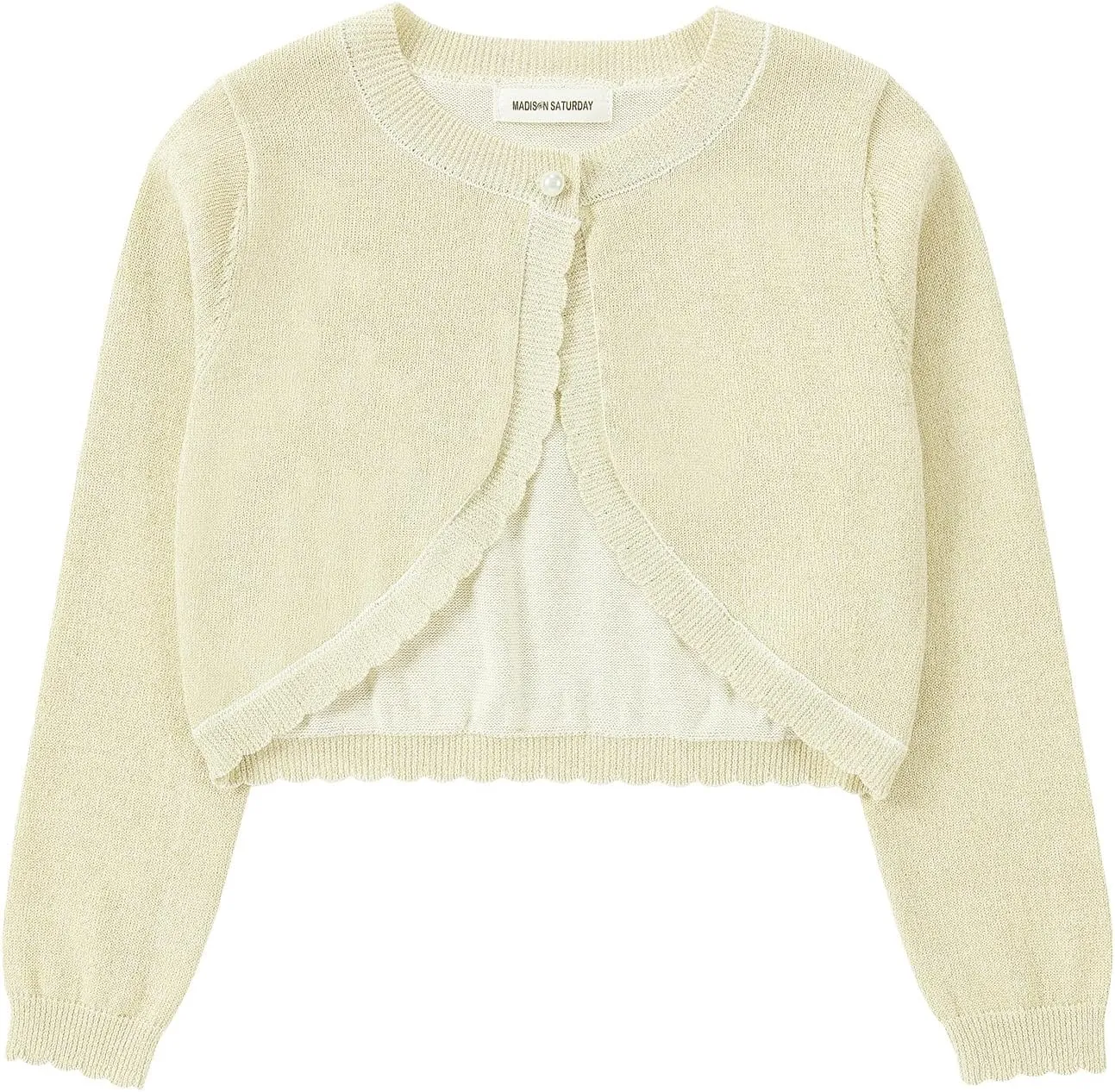 Sparkle Cardigan for Girls,Long Sleeve Bolero Shrug W/ 2 Style Button, Open Front Cropped Knit Sweater 3-13Y