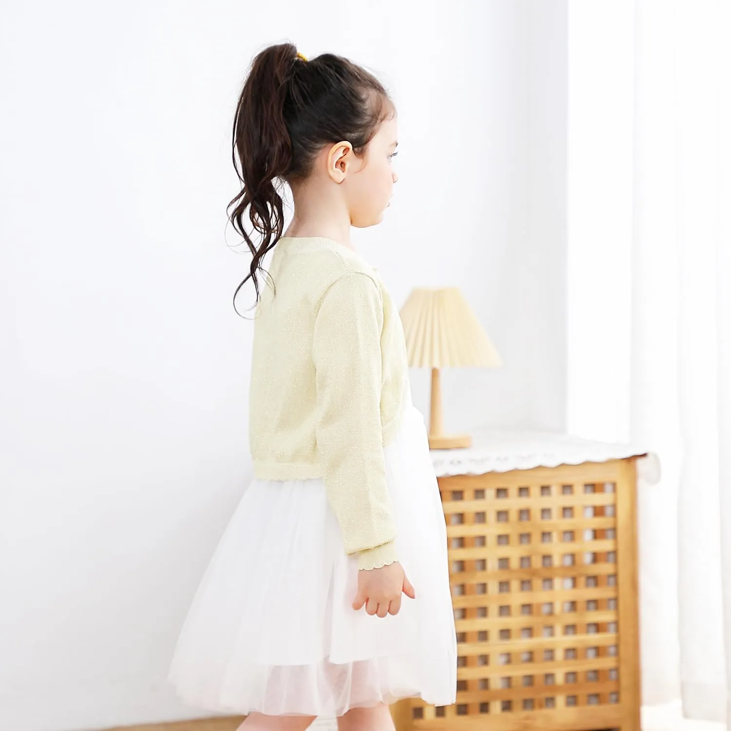 Sparkle Cardigan for Girls,Long Sleeve Bolero Shrug W/ 2 Style Button, Open Front Cropped Knit Sweater 3-13Y