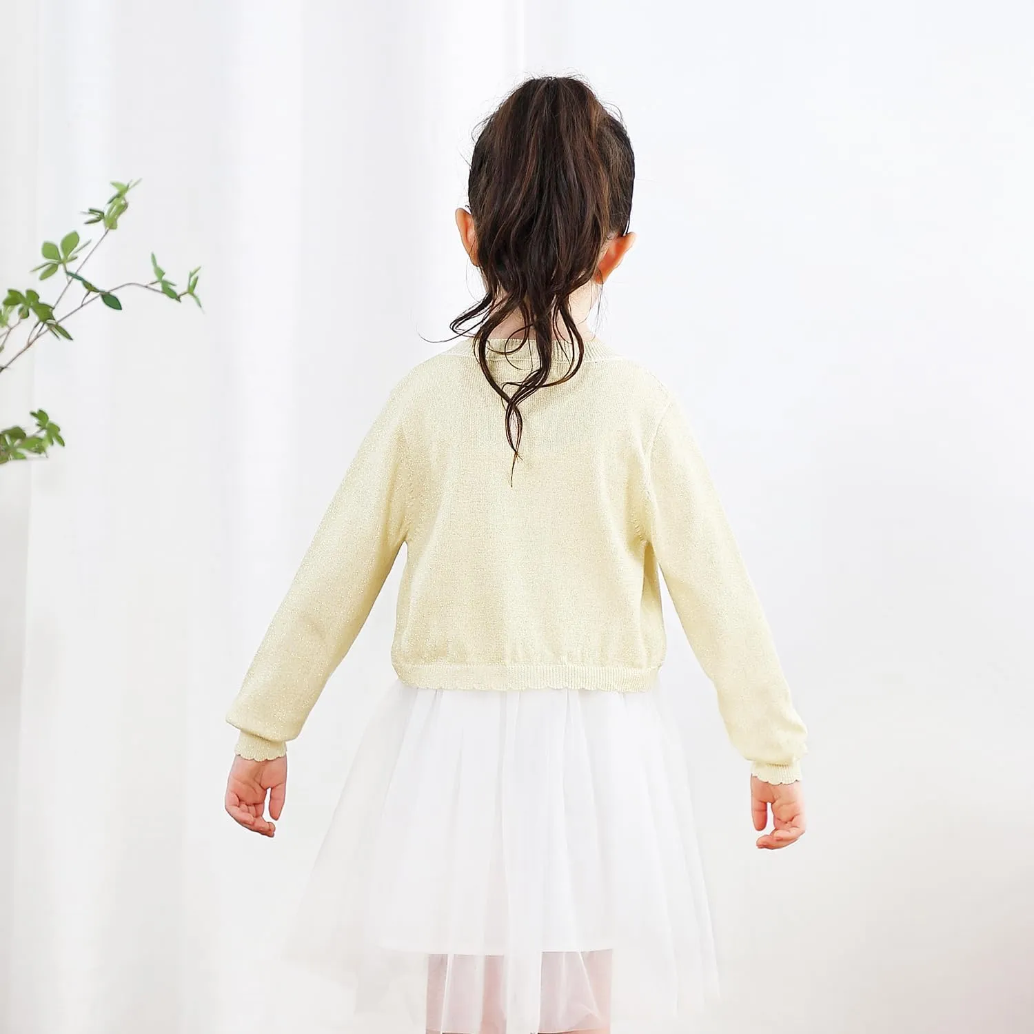 Sparkle Cardigan for Girls,Long Sleeve Bolero Shrug W/ 2 Style Button, Open Front Cropped Knit Sweater 3-13Y