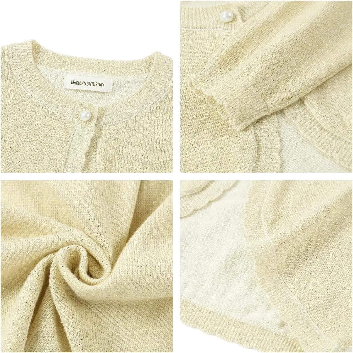 Sparkle Cardigan for Girls,Long Sleeve Bolero Shrug W/ 2 Style Button, Open Front Cropped Knit Sweater 3-13Y