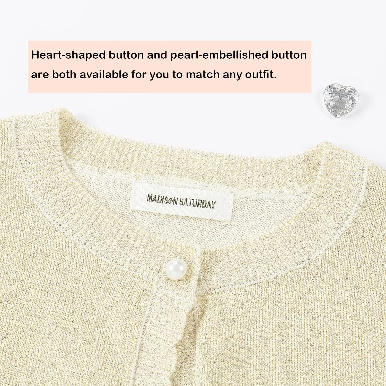 Sparkle Cardigan for Girls,Long Sleeve Bolero Shrug W/ 2 Style Button, Open Front Cropped Knit Sweater 3-13Y